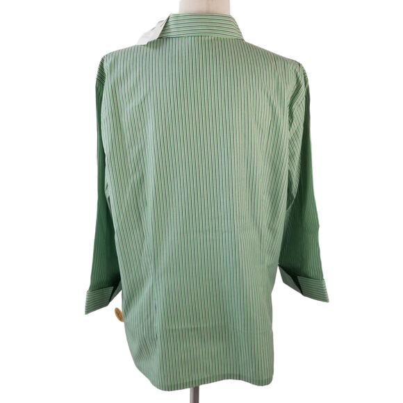 Talbots Green Blue Pink Pin Stripe Top Blouse Button Down NEW Size Large - Picture 3 of 5